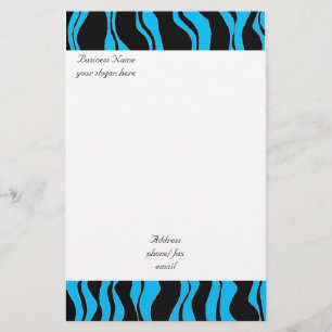 Electric Blue and Black Zebra Pattern Stationery