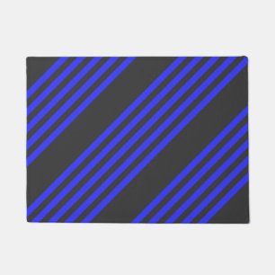 Electric blue and charcoal five stripe pattern doormat