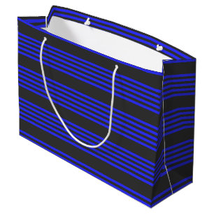 Electric blue and charcoal five stripe pattern large gift bag