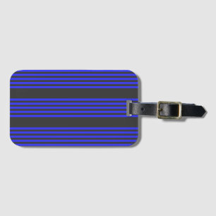 Electric blue and charcoal five stripe pattern luggage tag