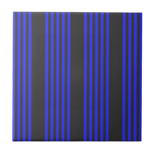 Electric blue and charcoal five stripe pattern tile