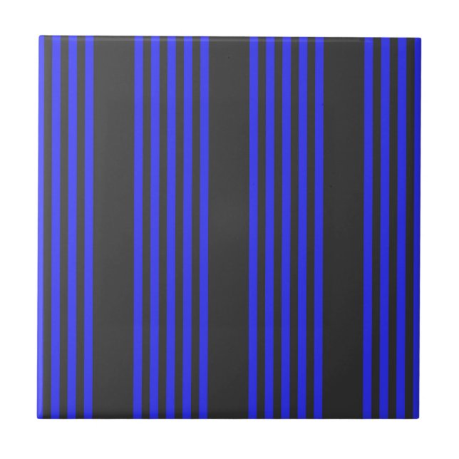 Electric blue and charcoal five stripe pattern tile (Front)