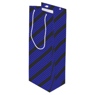 Electric blue and charcoal five stripe pattern wine gift bag