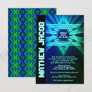 Electric Blue and Green Bar Mitzvah Invitation
