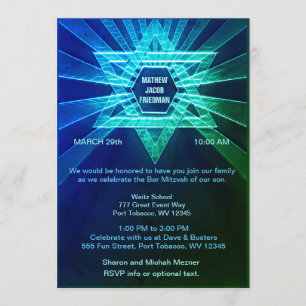Electric Blue  and Green Bar Mitzvah Invitation