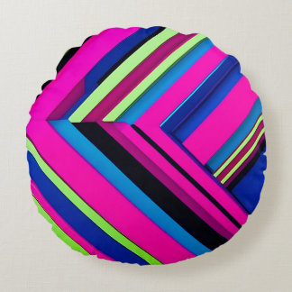 Electric Blue and Pink Round Pillow