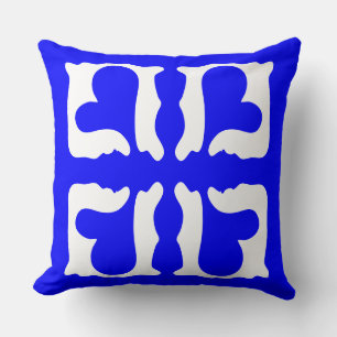 Electric Blue and White Hearts Throw Pillow