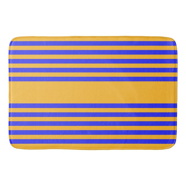 Electric blue and yellow five stripes pattern bath mat (Front)