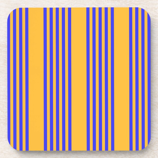 Electric blue and yellow five stripes pattern coaster (Front)