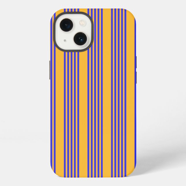 Electric blue and yellow five stripes pattern iPhone case (Back)