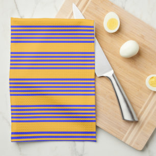 Electric blue and yellow five stripes pattern kitchen towel