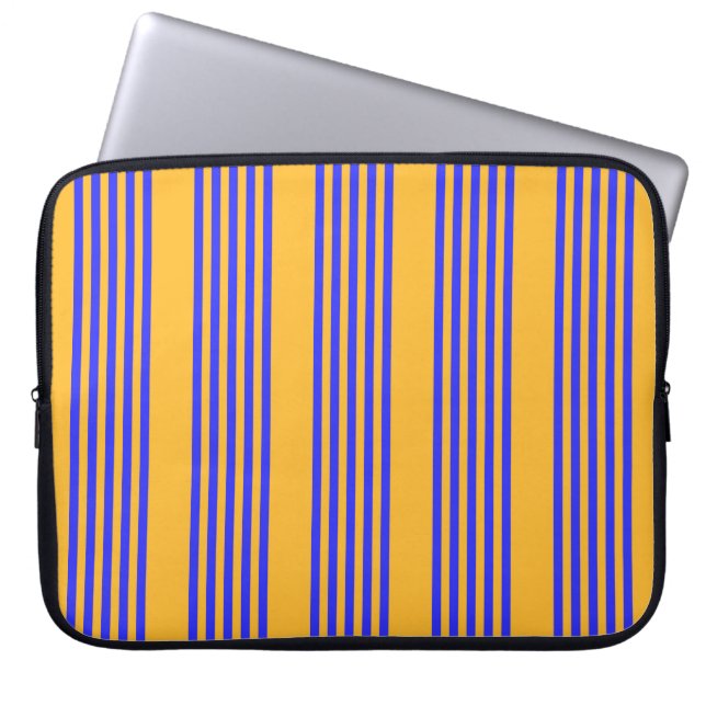 Electric blue and yellow five stripes pattern laptop sleeve (Front)