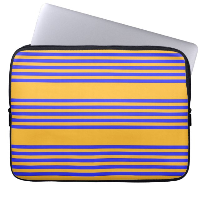 Electric blue and yellow five stripes pattern laptop sleeve (Front)
