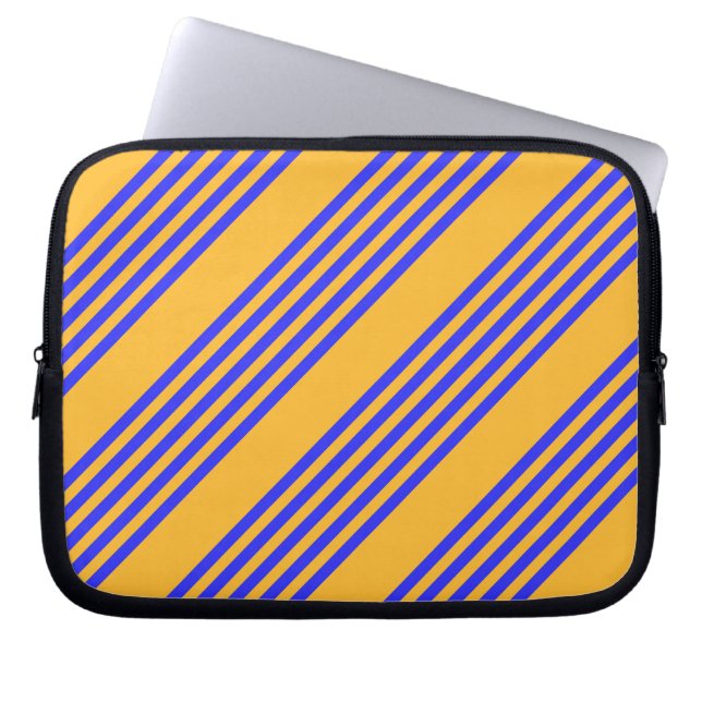 Electric blue and yellow five stripes pattern laptop sleeve (Front)