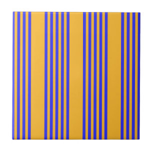 Electric blue and yellow five stripes pattern tile