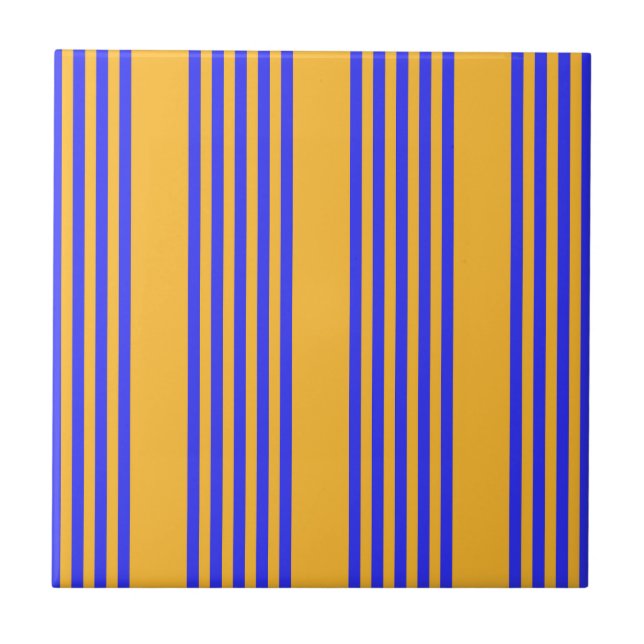 Electric blue and yellow five stripes pattern tile (Front)