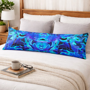 Electric Blue Aqua Abstract Wave Symmetry Pattern Body Pillow