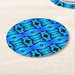 Electric blue aqua black geometric kitchen round paper coaster