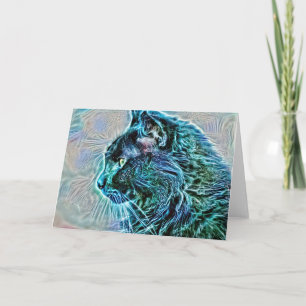 Electric Blue Artsy Cat Blank Note Card