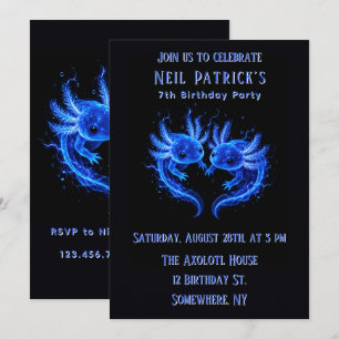 Electric Blue Axolotl Boy Birthday Party  Invitation