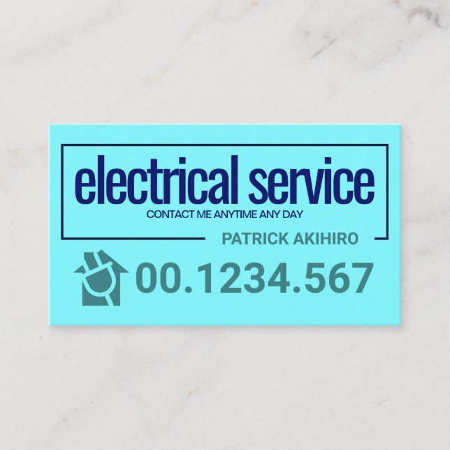 Electric Blue Bold Border Frame Electrical Service Business Card (Front)