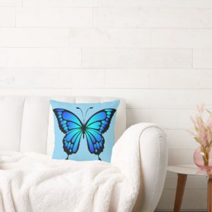 Electric Blue Butterfly Throw Pillow