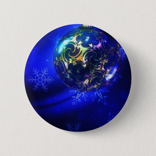 Electric blue christmas bauble design, customize i 2 inch round button (Front)