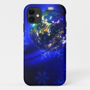 Electric blue christmas bauble design, customize i iPhone 11 case