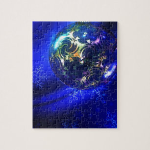 Electric blue christmas bauble design, customize i jigsaw puzzle