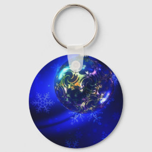 Electric blue christmas bauble design, customize i keychain
