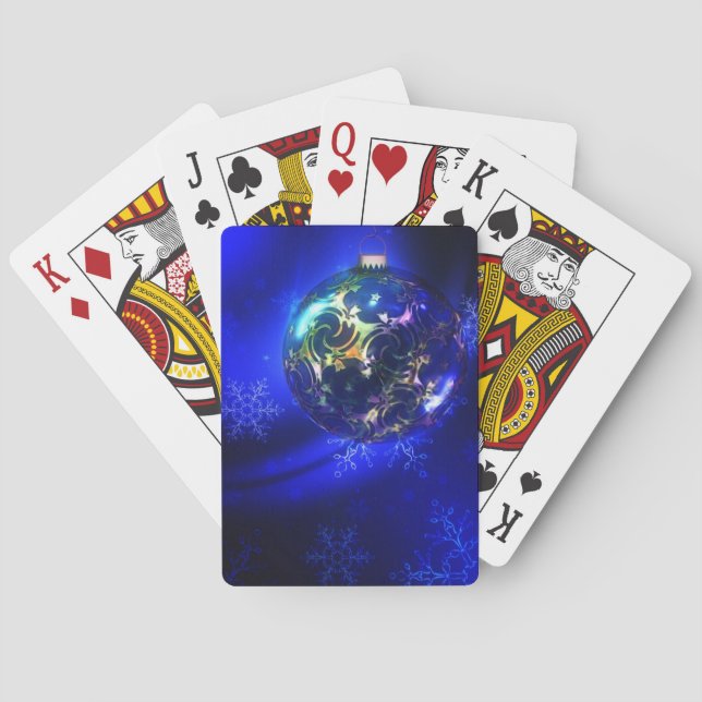 Electric blue christmas bauble design, customize i playing cards (Back)