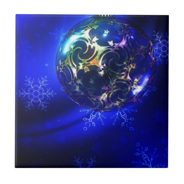 Electric blue christmas bauble design, customize i tile (Front)