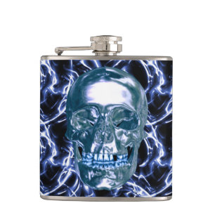 Electric Blue Chrome Skull Flask