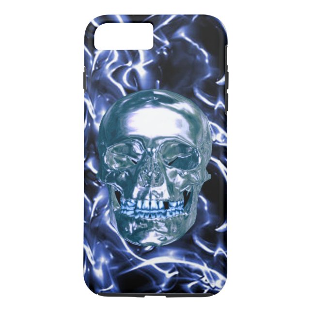 Electric Blue Chrome Skull iPhone 7 Case (Back)