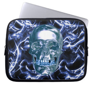 Electric Blue Chrome Skull Laptop Sleeve