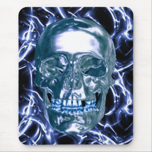 Electric Blue Chrome Skull Mouse Pad