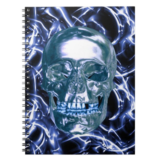 Electric Blue Chrome Skull Spiral Notebook (Front)