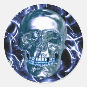 Electric Blue Chrome Skull Stickers