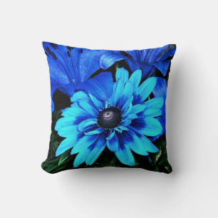 Electric Blue Flowers Throw Pillow