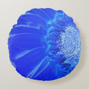 electric blue gerbera round pillow