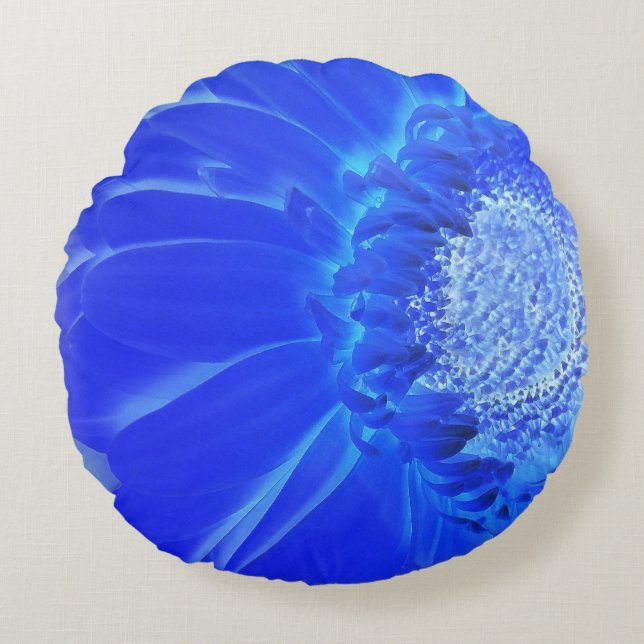 electric blue gerbera round pillow (Front)