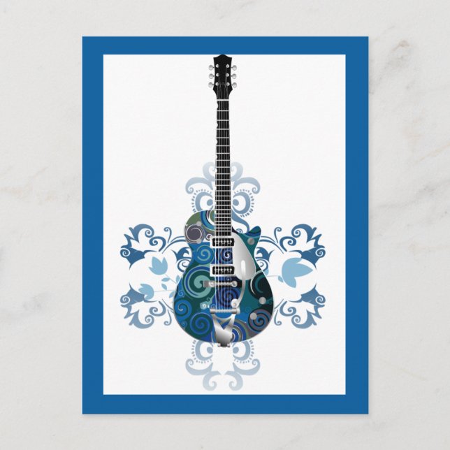 ELECTRIC BLUE GRUNGE SWIRL VECTORS GUITAR MUSIC IN POSTCARD (Front)