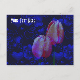 Electric Blue Hearts Pink Tulips Customizable Post Postcard