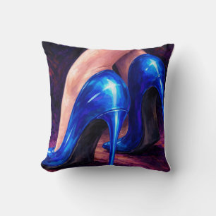 Electric Blue High Heels Fashion Abstract painting Throw Pillow