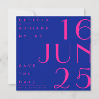 Electric Blue Hot Pink Trendy Modern Save the Date