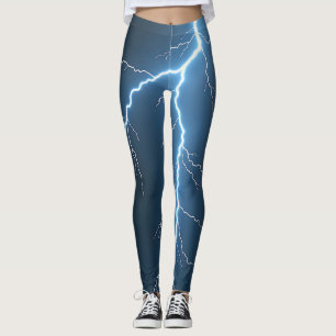 Electric blue lightning bolts on a dark grey canva leggings