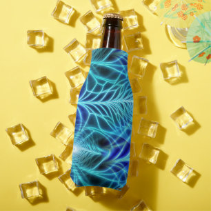Electric Blue Luminous Fractal Repeating Pattern Bottle Cooler