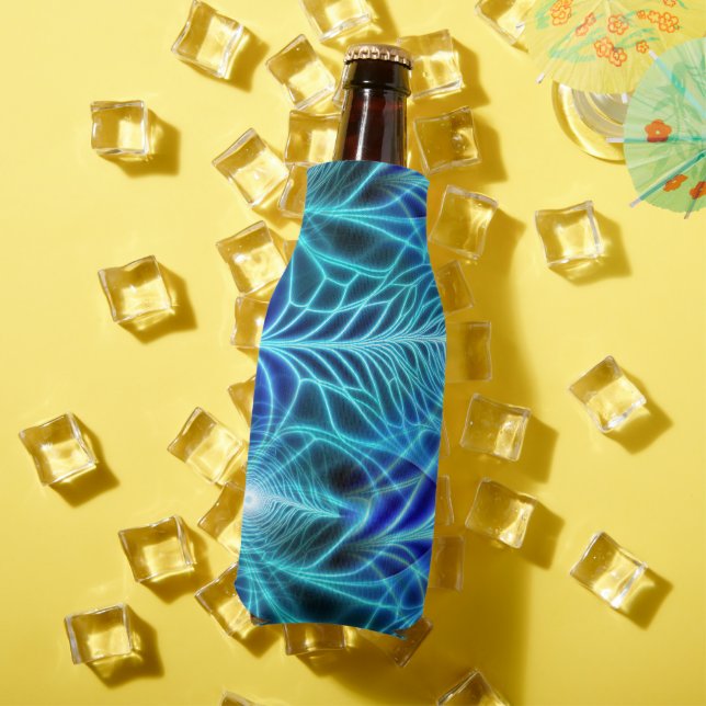Electric Blue Luminous Fractal Repeating Pattern Bottle Cooler (In Situ Summer)