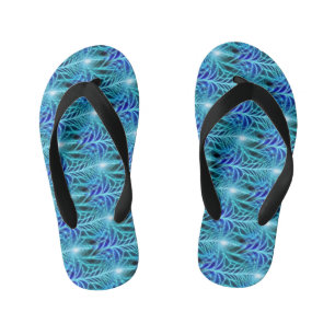 Electric Blue Luminous Fractal Repeating Pattern Kid's Flip Flops