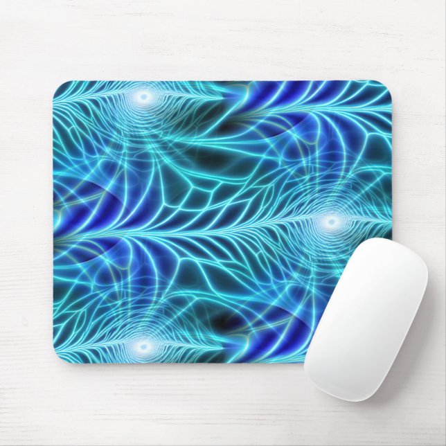 Electric Blue Luminous Fractal Repeating Pattern Mouse Pad (With Mouse)